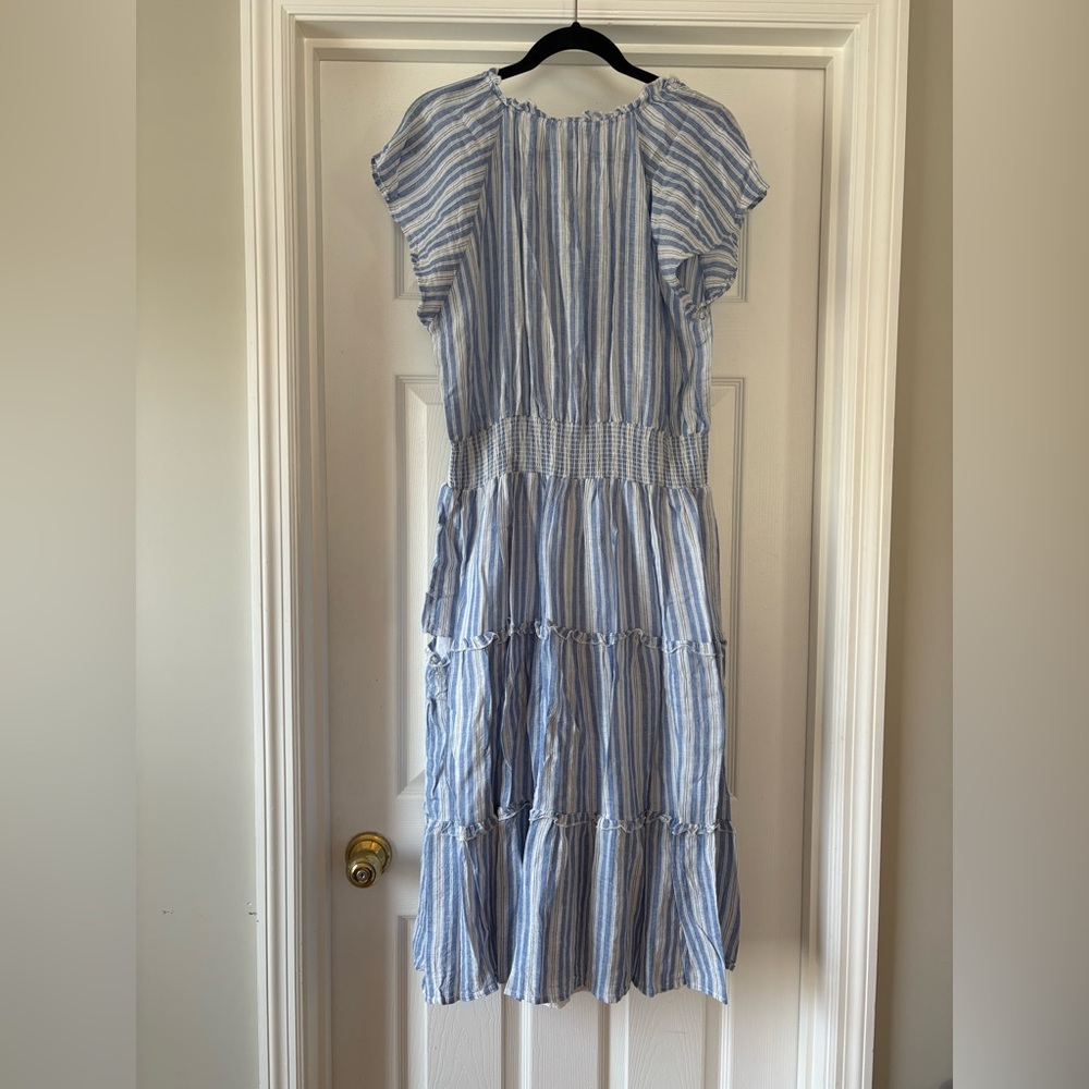 Rails Amelia Linen Blend Blue Striped Midi Dress XL *READ DESCRIPTION* *FLAW* - Picture 10 of 10